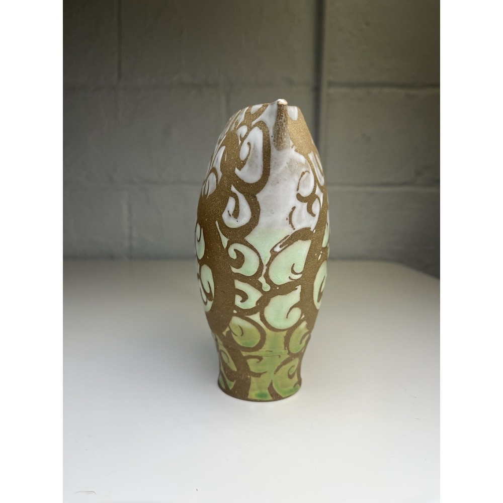 Liz Kinder Pinch Vase Philly Post Modern Abstract Studio Art Pottery Swirl Green - Picture 4 of 8